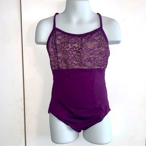 🪻Pretty Lace Accent Leotard Princess Seams Natalie Brand Medium🪻